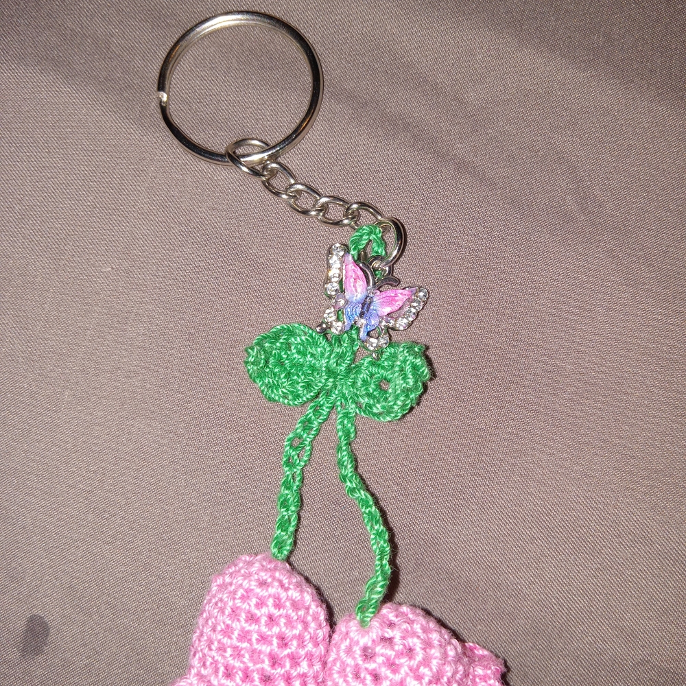Pink Crochet Keychain with Butterfly Charm